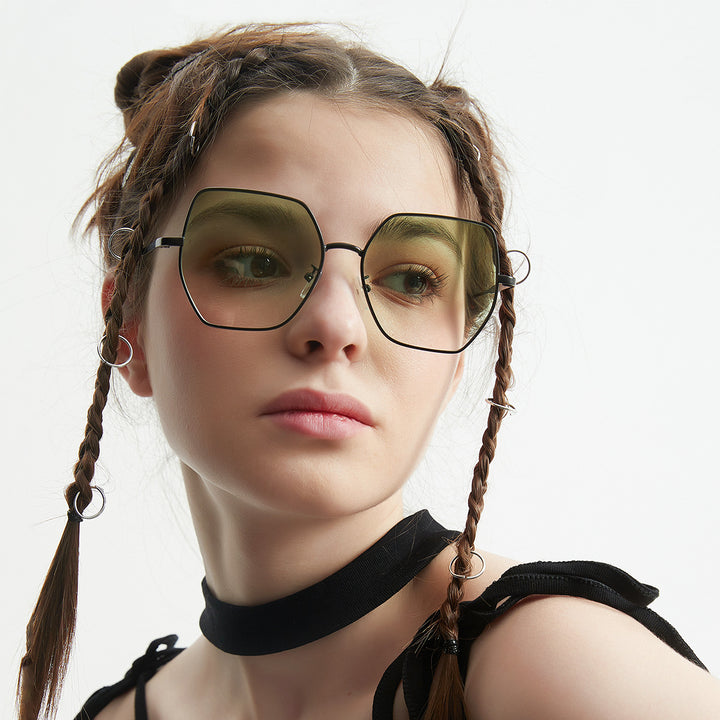 Damen modische hexagonale Sonnenbrille mit UV-Schutz Karnz