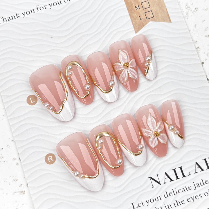 Blumenverzierte Press-On Nagelset 1790745708