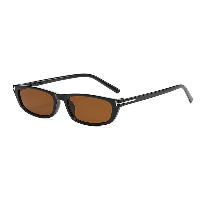 Damen modische Sonnenbrille mit schmalem Rahmen und braunen Gläsern Karnz