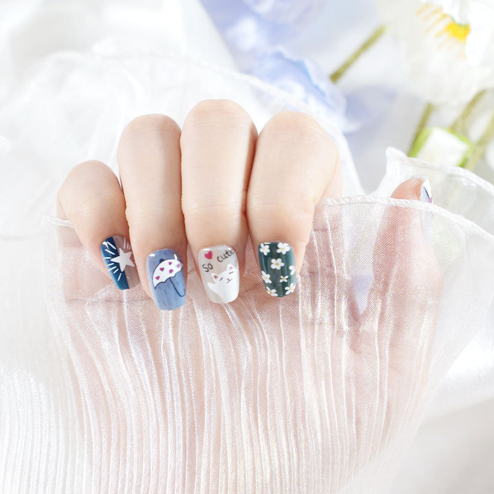 Künstlerisches von Katzen inspiriertes Press-On Nagelset Karnz
