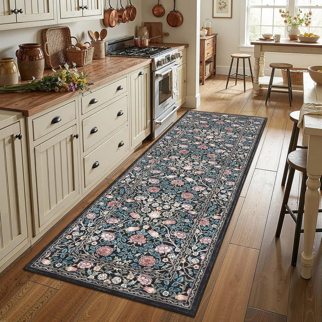 Vintage Floral Print Läuferteppich