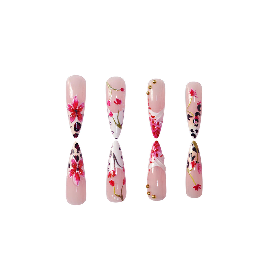 Floral Design Stiletto Press-On Nail Art Karnz