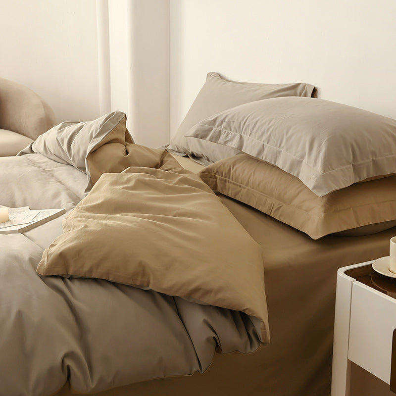 Wendbares Baumwoll-Satin-Bettbezug-Set mit Hotelverschluss und kontrastierter Kantenverarbeitung