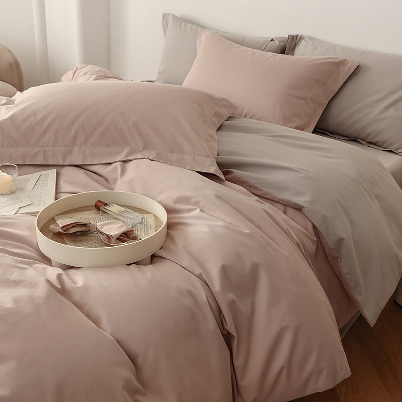 Wendbares Baumwoll-Satin-Bettbezug-Set mit Hotelverschluss und kontrastierter Kantenverarbeitung