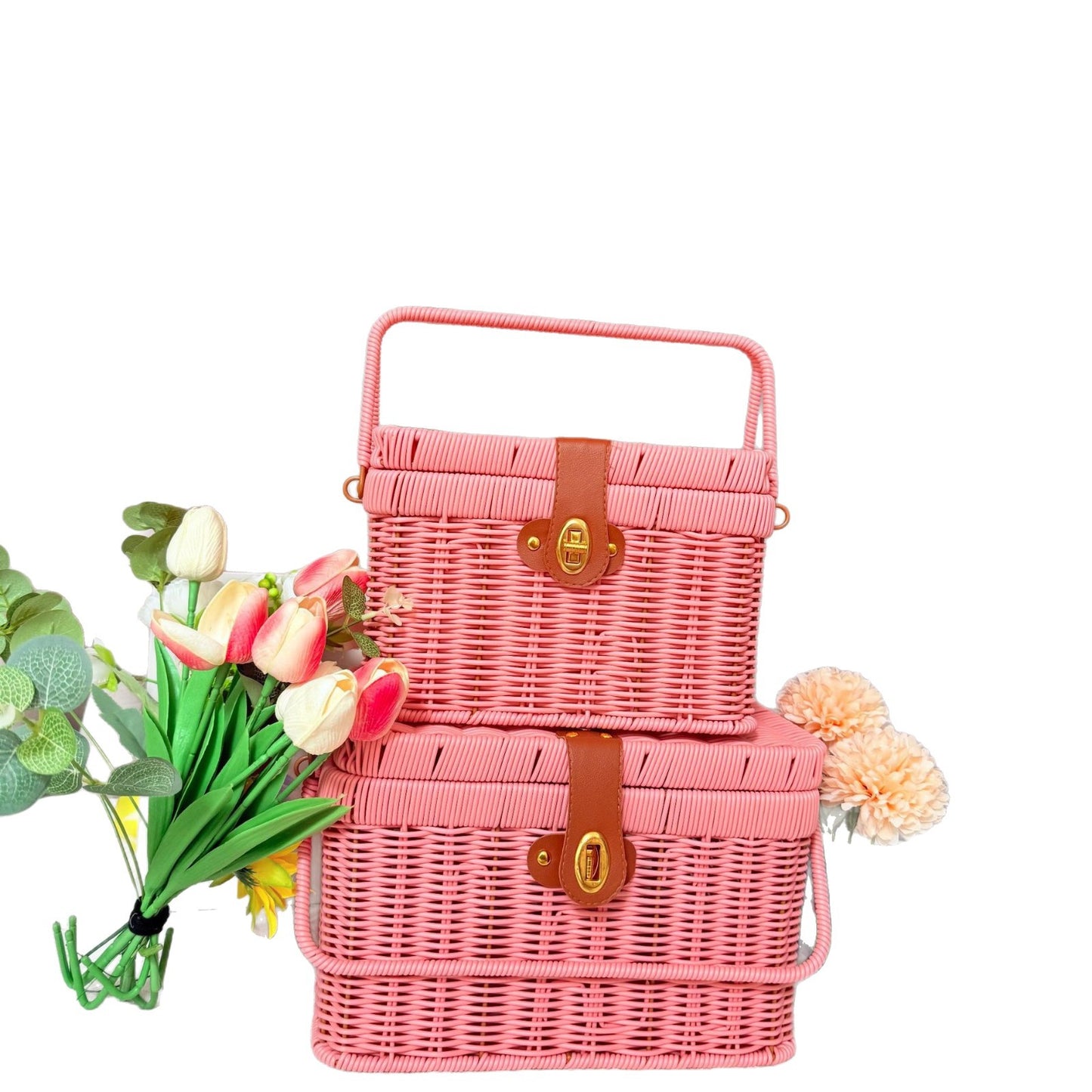 Damen Handgefertigter Rattan Picknickkorb Karnz