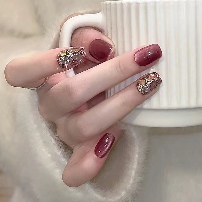Künstlerisches mit Glitter verziertes Press-On Nagelset Karnz