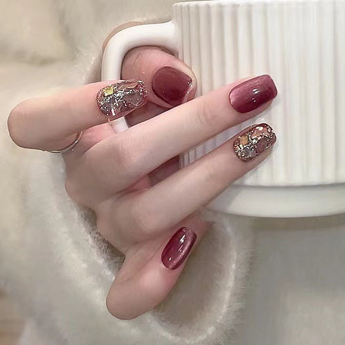 Künstlerisches mit Glitter verziertes Press-On Nagelset Karnz