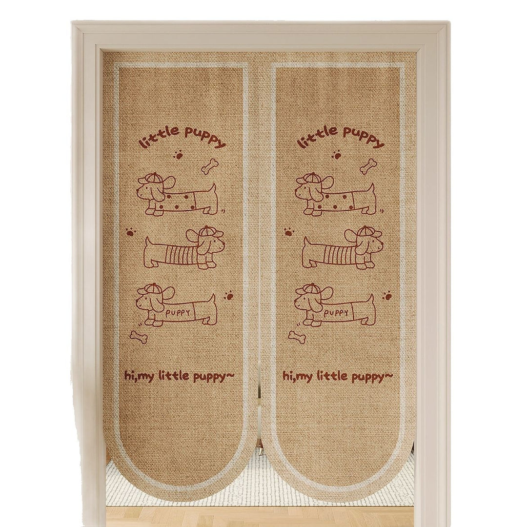 Split Noren Door Curtain Linen-Blend Dachshund Pattern Privacy Panel