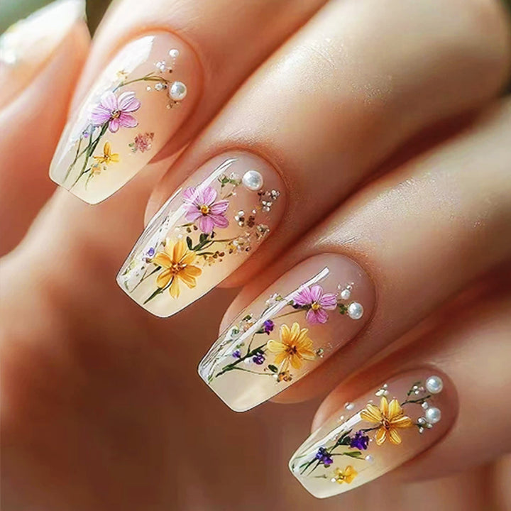 Künstlerisches Blumen Press-On Nägel Set Karnz