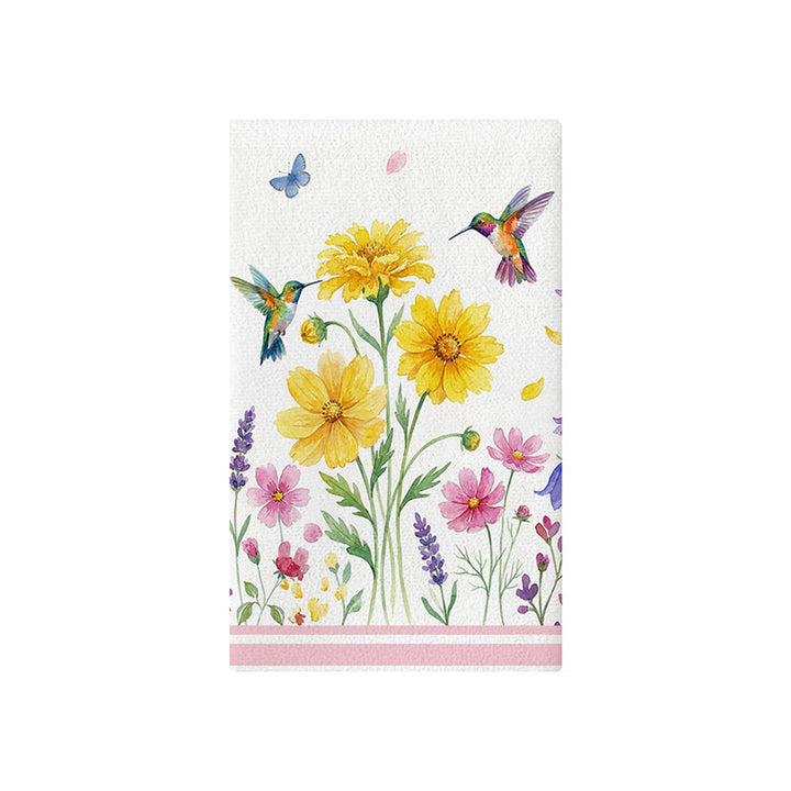 Dekorativer Baumwoll-Leinen Küchentuch mit Aquarell-Wildblumen- und Kolibri-Druck