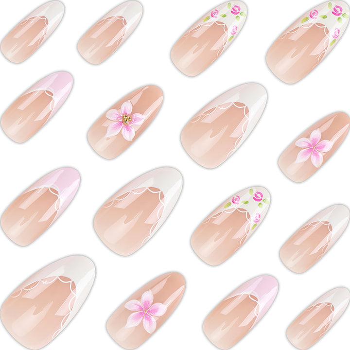 Künstlerisches Press-On-Nagelset mit floralen Akzenten Karnz 1789389180