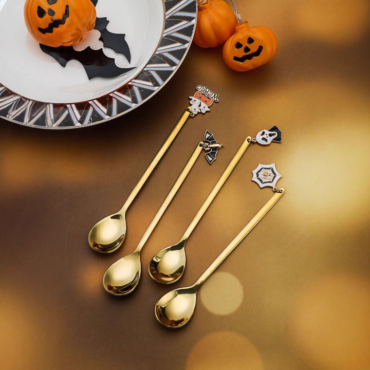 Langer Bar‑Löffel Cocktail‑Rührlöffel aus Edelstahl mit Halloween‑Geistmotiv