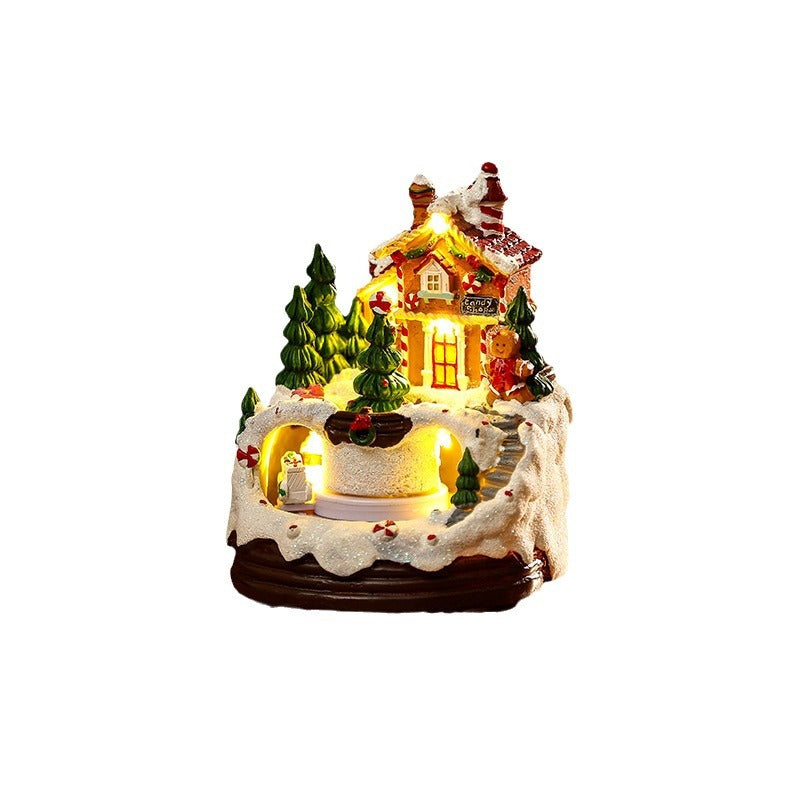 Beleuchtete Weihnachtsdorf-Szene mit winterlichem Design Karnz