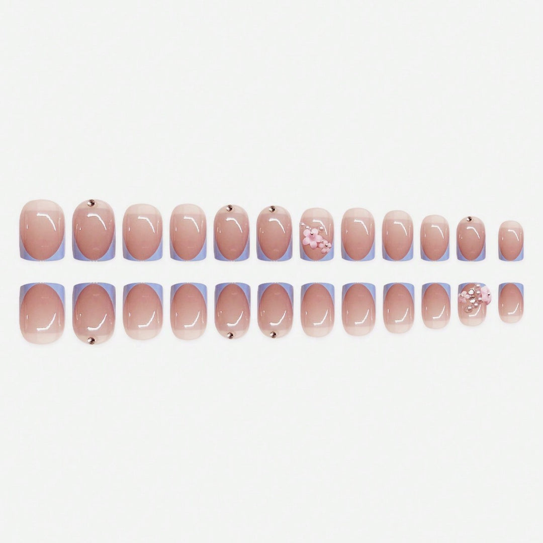 Künstlerisches Press-On Nagelkunst Set mit floralen und Juwelen-Elementen Karnz