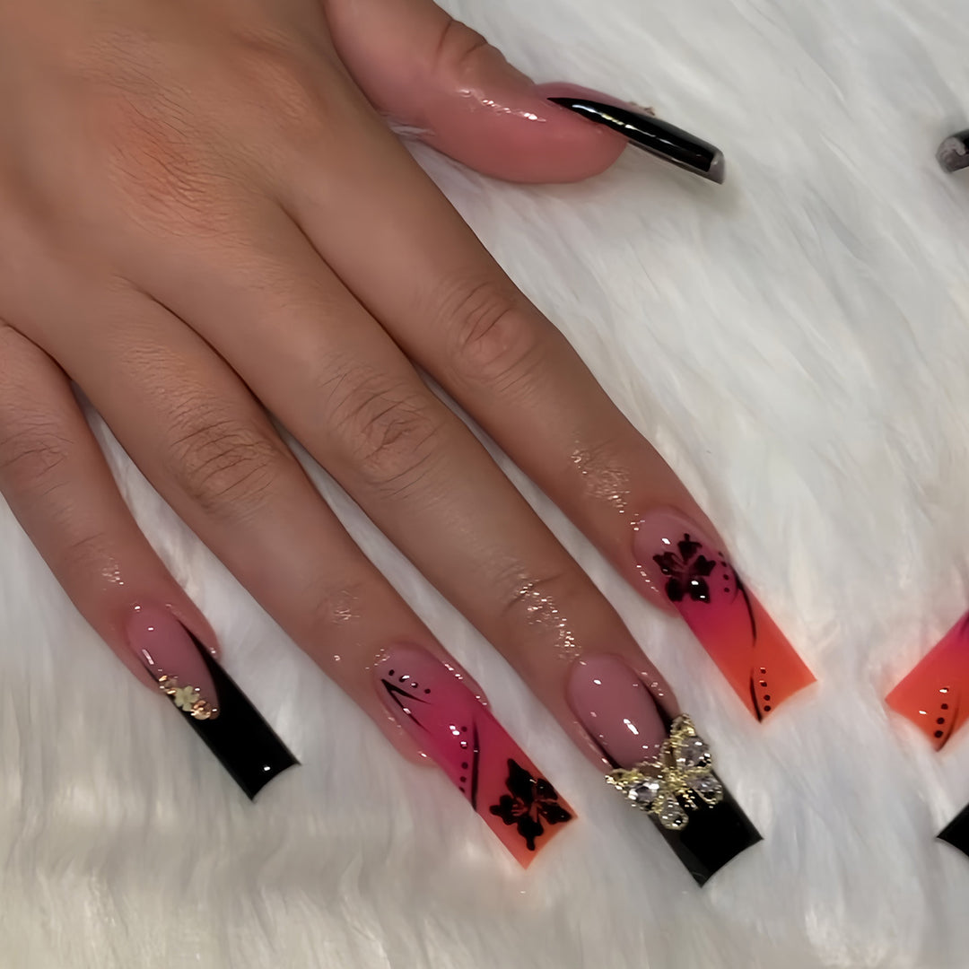 Premium 3D Floral Press-On Nagelkunst Karnz