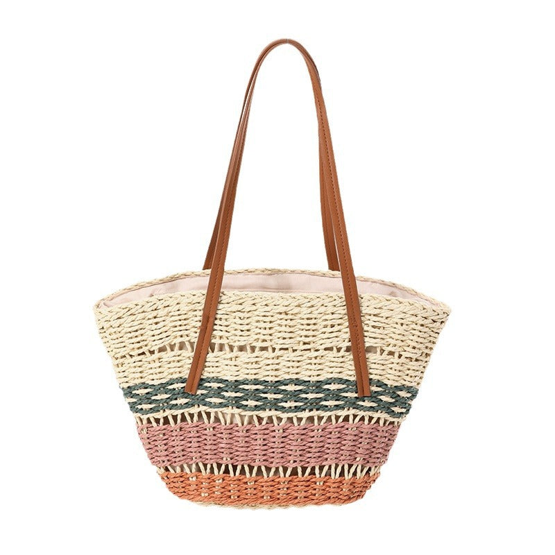 Damen Handgeknüpfte Strandtasche mit eleganten Ledergriffen Karnz