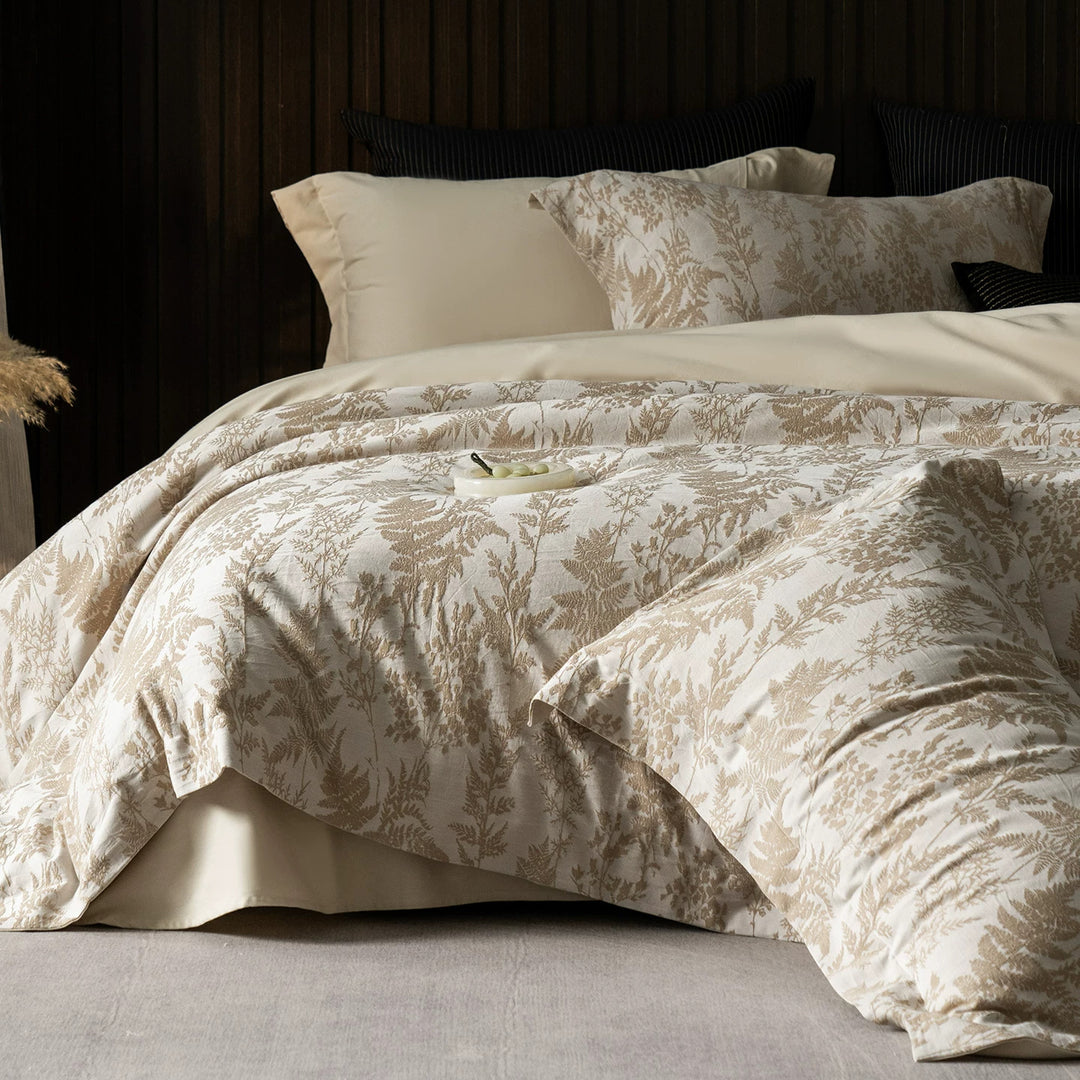 Luxus Baumwollsatin Wendebettbezug Set mit scrollendem Jacquarddruck und maßgeschneideter Säume