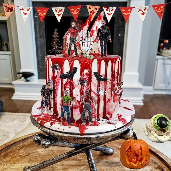 Gruseliges Halloween-Torten-Deko-Set mit Zombies, Schädeln und Acryl-Splittern