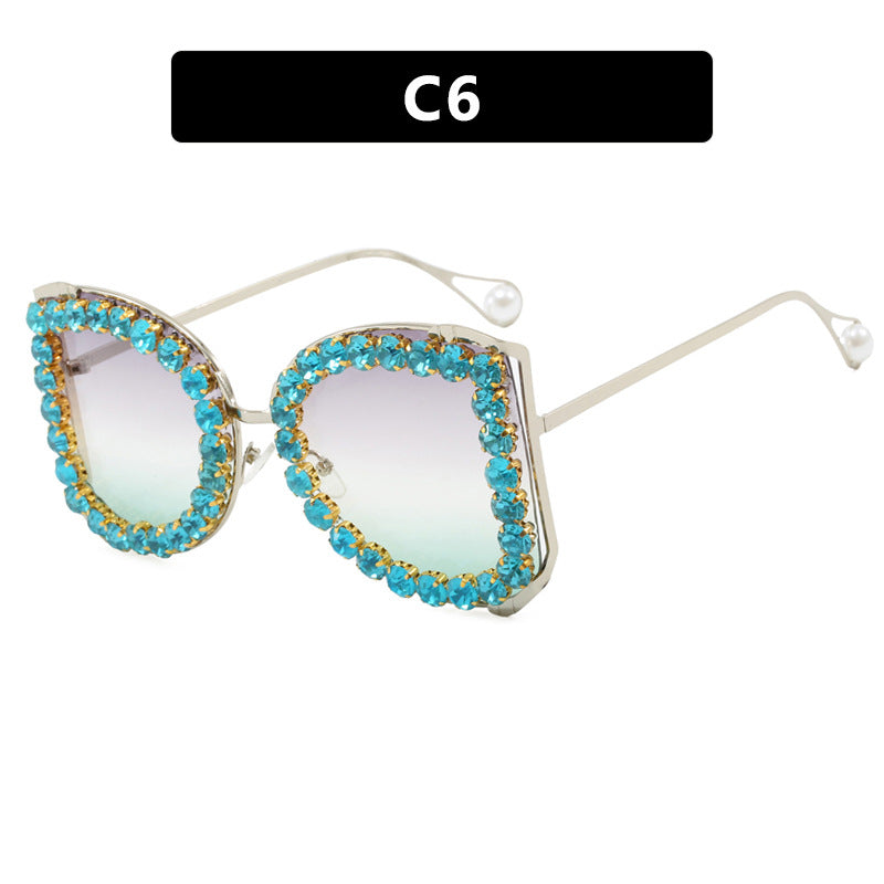 Damen extravagante Katzenaugen-Sonnenbrille mit funkelndem Strassrahmen Karnz