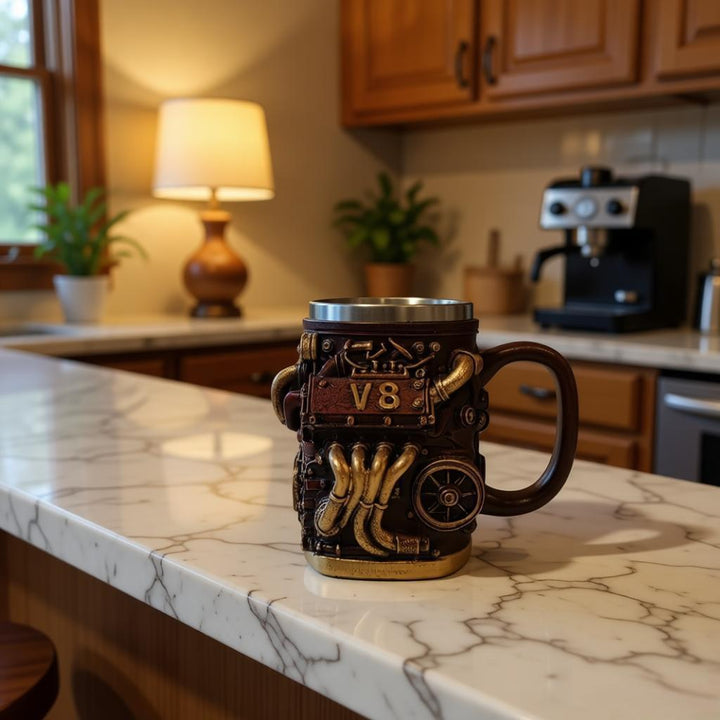 Kaffeebecher im V8 Motor-Design Karnz