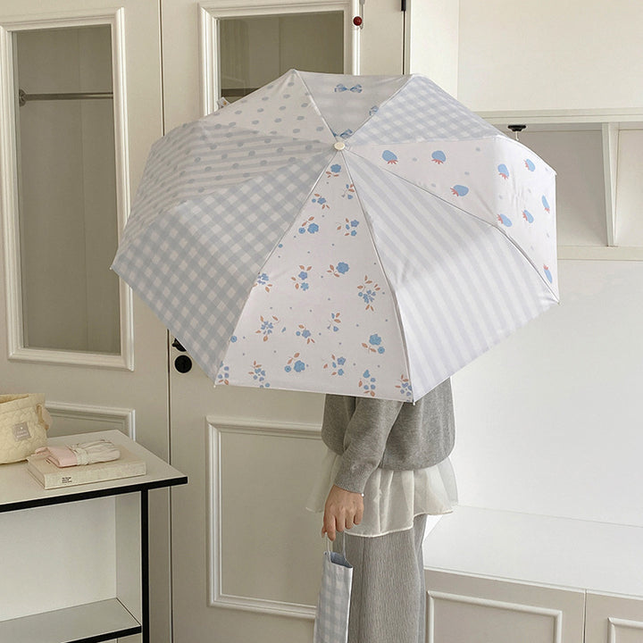 Damen eleganter kompakter Regenschirm mit Gingham-Muster Karnz