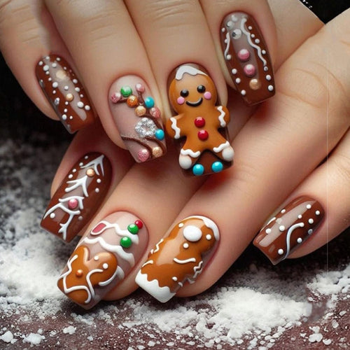 Festliche Lebkuchen-Themen Press-On Nagelkunst Karnz