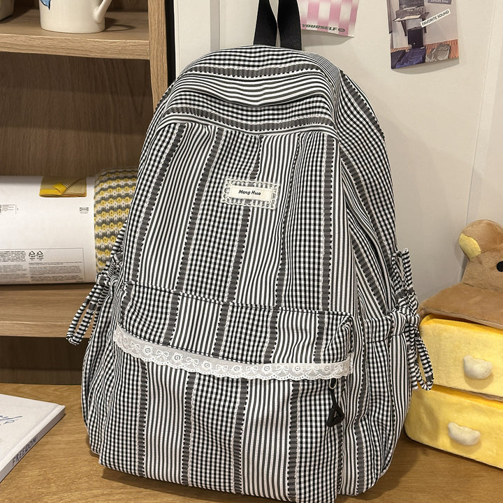 Gestreifter Freizeit-Rucksack mit dekorativer Spitze Karnz