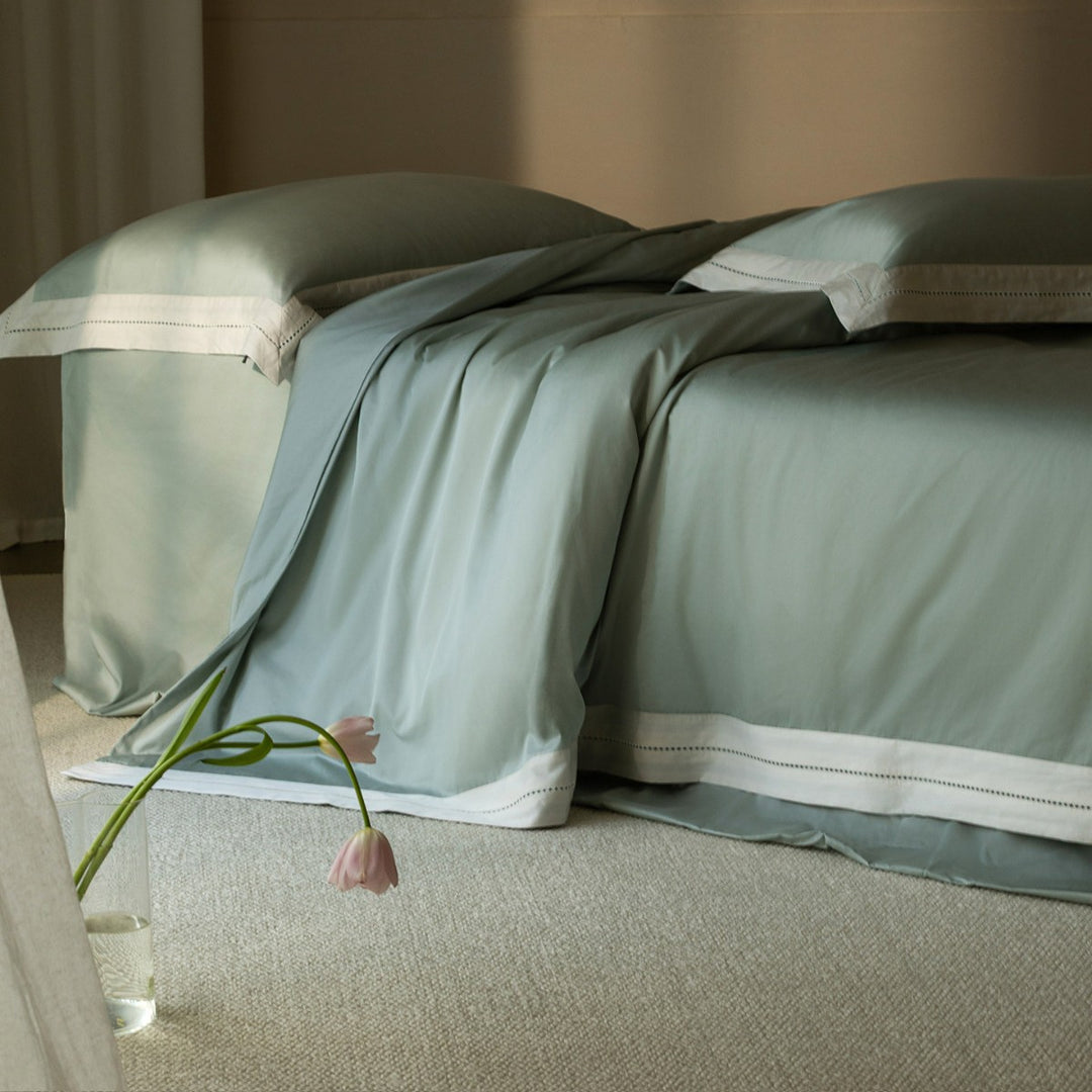 Baumwoll-Satin Bettbezug Set mit Kontrastsaum, tiefen Ecken & Oxford Kissenbezügen
