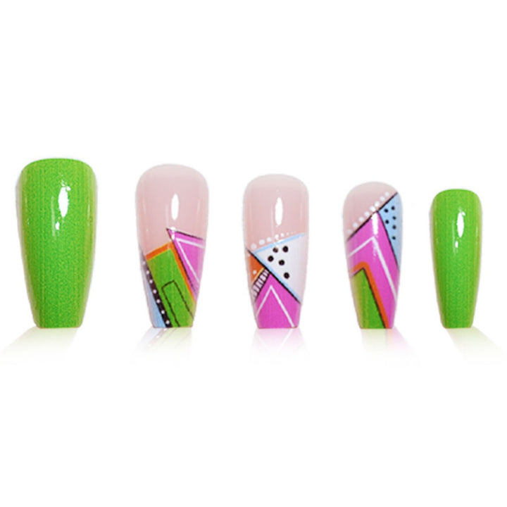 Künstlerische Neon Geometrische Press-On Nagelverlängerungen Karnz