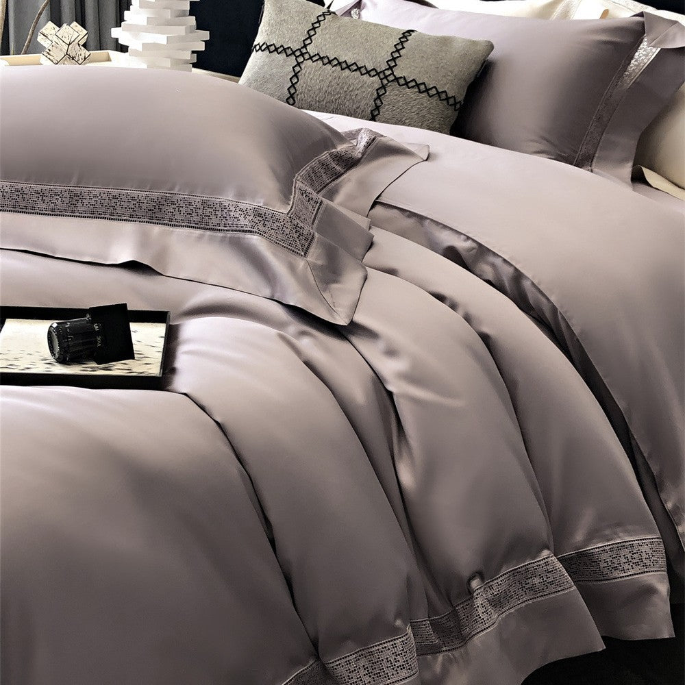 Premium-Baumwollsatin-Bettbezug-Set mit dekorativer Lochstickerei und verdecktem Hotelverschluss