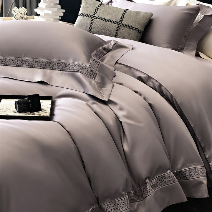 Premium-Baumwollsatin-Bettbezug-Set mit dekorativer Lochstickerei und verdecktem Hotelverschluss