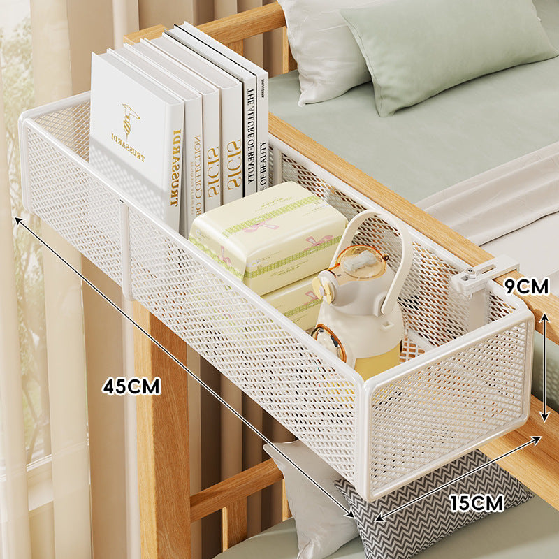 Klemmbares Mesh-Bettseitenregal mit mehreren Haken