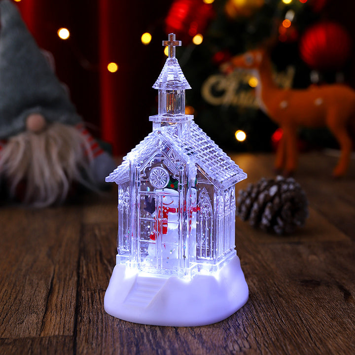 Dekorative Weihnachtslaterne mit Schneemann-Szene Karnz