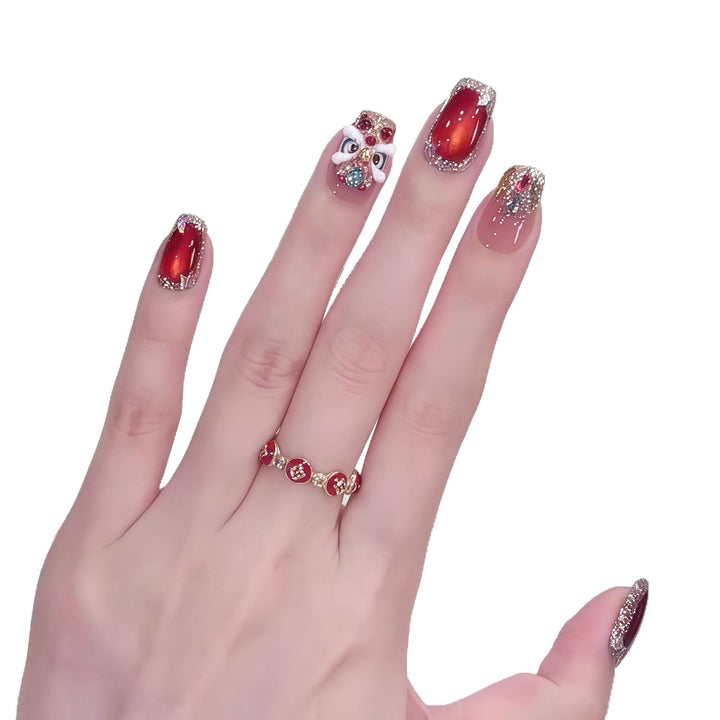 Elegantes mit Edelsteinen verziertes Press-On-Nagelset Karnz