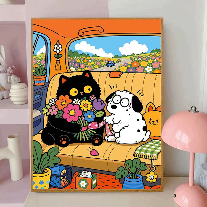 Verspielt katzenmotiviertes dekoratives Wand-Leinwandkunst Karnz
