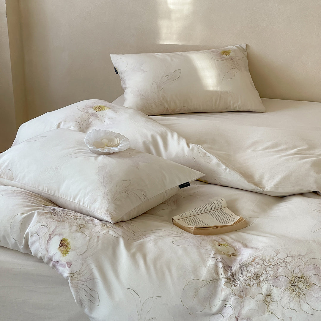 Luxuriöses Baumwollsatin-Bettbezug-Set mit floralem Vintage-Muster und Kissenbezügen
