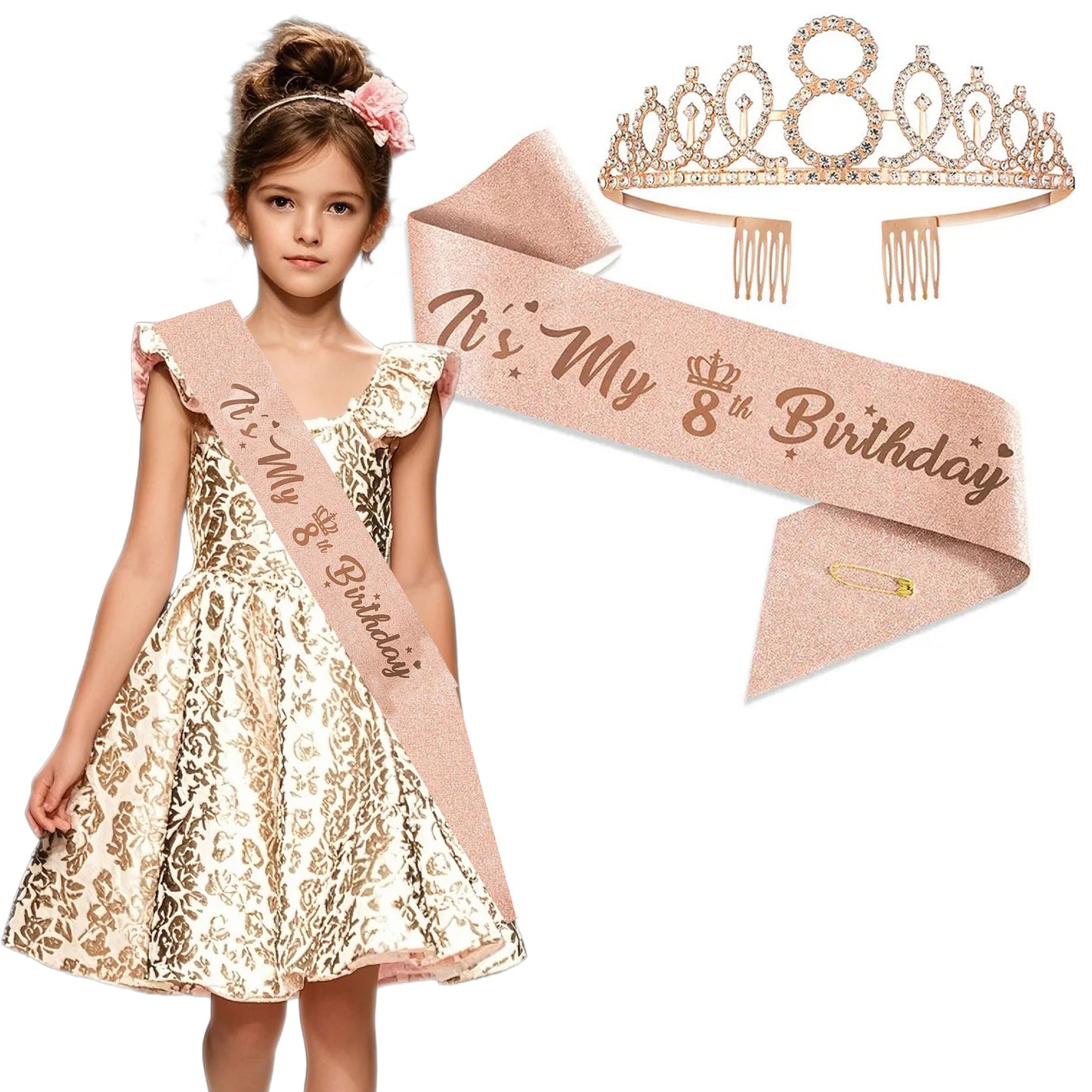 Damen Glitzernde Tiaras mit festlichem Geburtstagsbanner Karnz