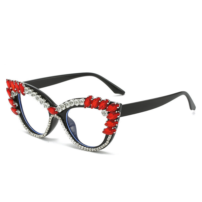 Damen Glamouröse Cat-Eye Sonnenbrille mit Kristallverzierung Karnz