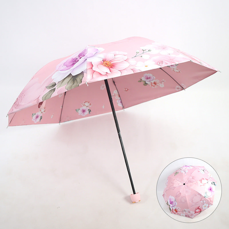 Damen eleganter Falt-Regenschirm mit floralen Motiven Karnz