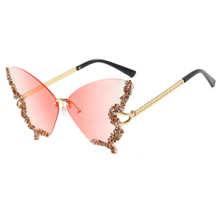 Damen große Cat-Eye Sonnenbrille mit funkelndem Strassbesatz und elegantem Rahmen Karnz