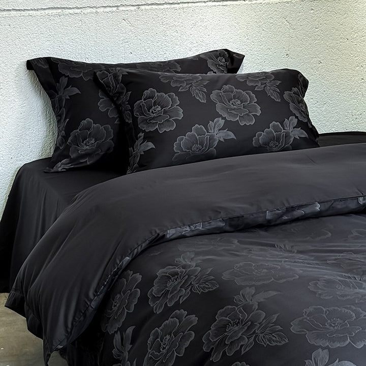 Satin-Bettbezug-Set mit dezentem Ton-in-Ton Blumenjacquard