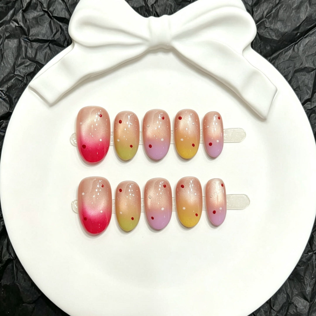 Ombre-Gradient-Press-On-Nagelset mit Glitzerakzenten
