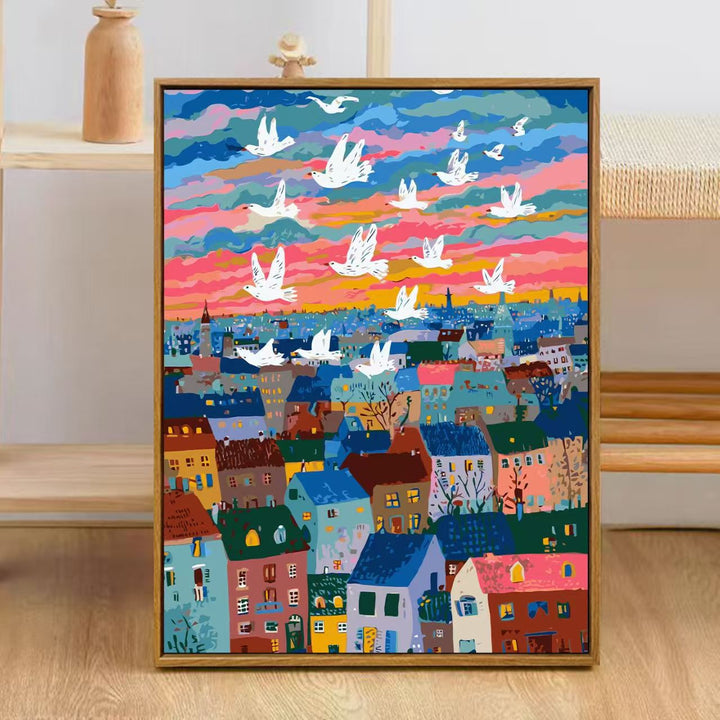 Bunte Stadt Skyline Kunstdruck Karnz