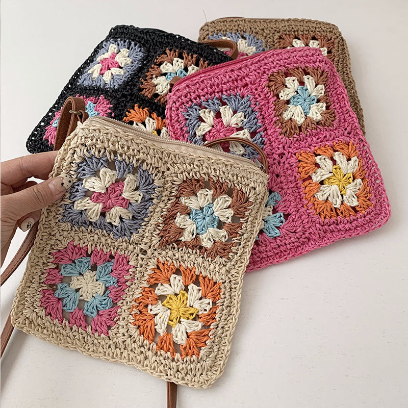 Damen Handtasche im Vintage-Stil mit buntem Häkelmuster Karnz