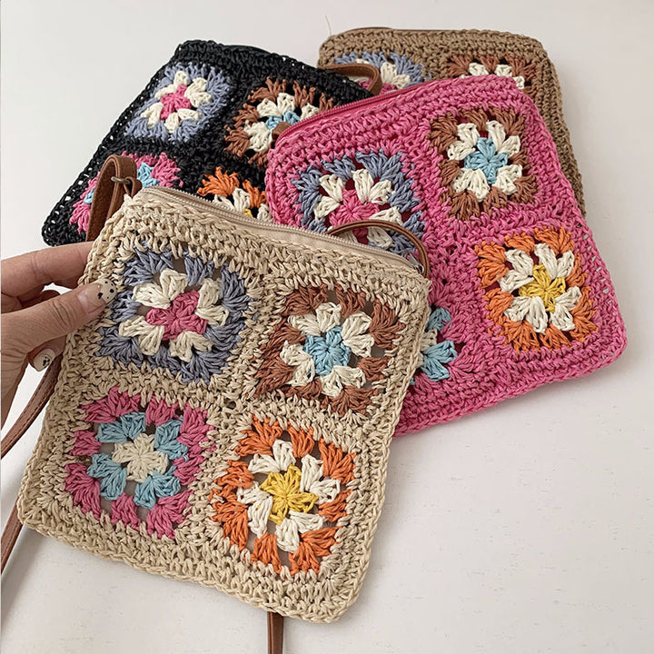 Damen Handtasche im Vintage-Stil mit buntem Häkelmuster Karnz
