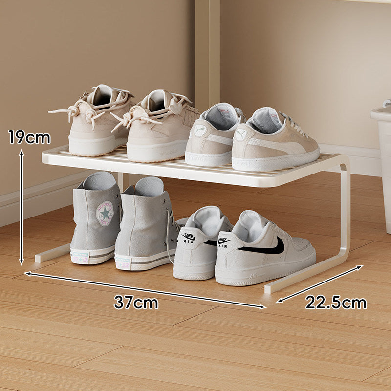 Kompakter Low-Profile Zwei-Ebenen Metall Schuh-Organizer Regal