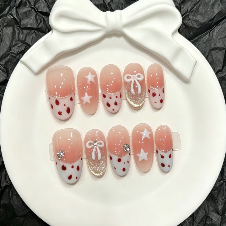 Verspieltes Kirschblüten Press-On Nagelkunst Set