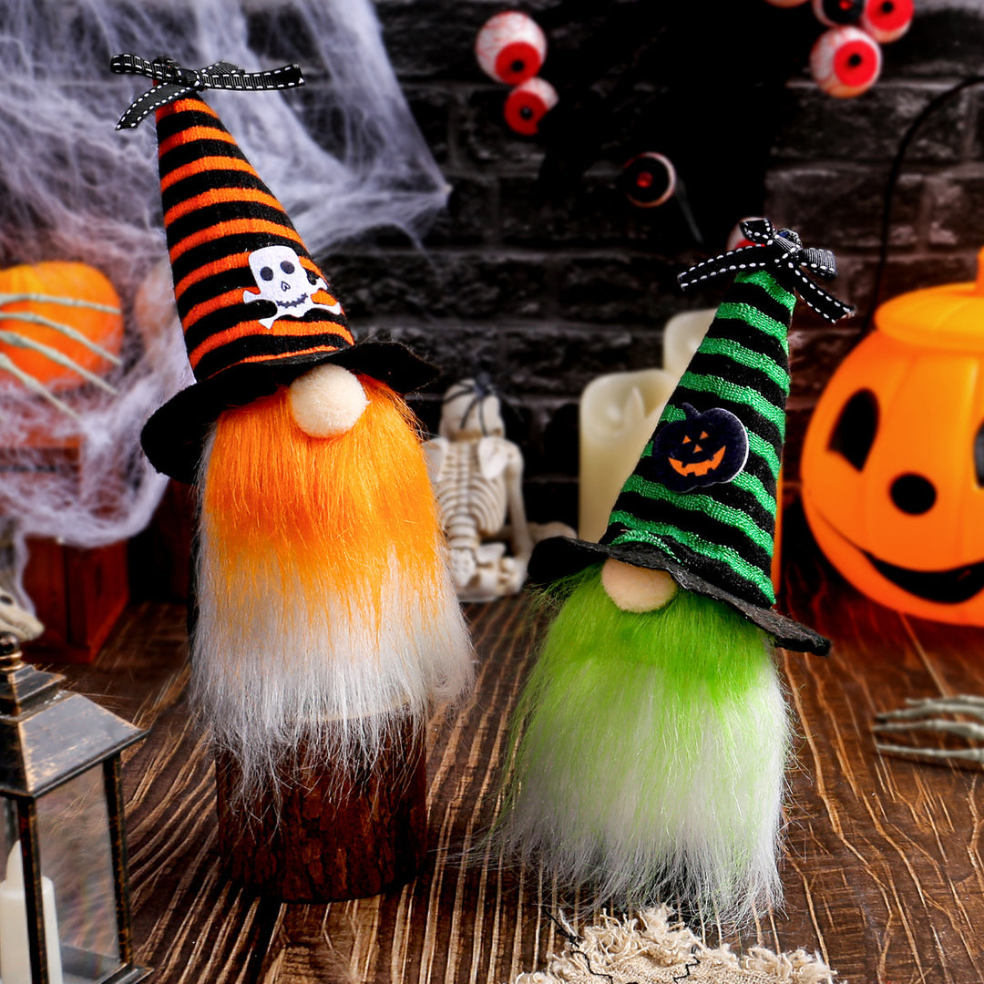 Halloween-Wichtel Dekofigur mit spitzem Hut und Kunstfellbart