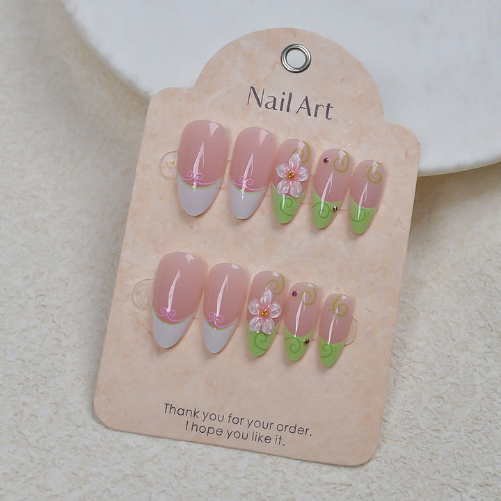Künstlerisches Floral-Akzent Press-On Nagelset Karnz