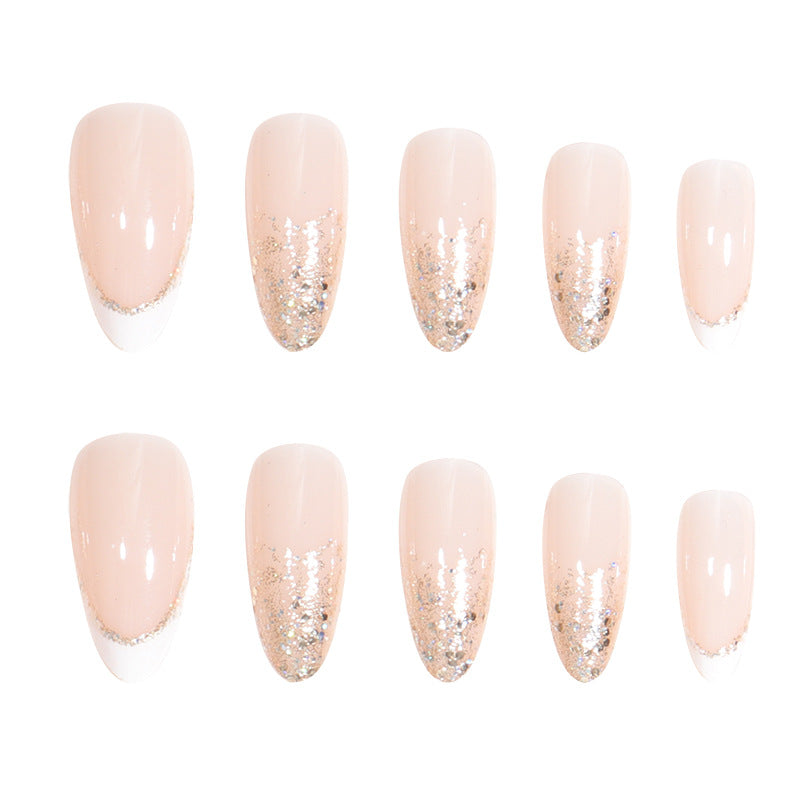 Elegantes Stiletto Press-On Nail Set mit Glitzer und französischer Spitze Karnz